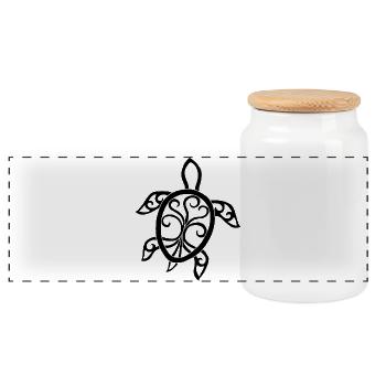 Black Mandala Turtle - Panoramic Cookie Jar with Wooden Lid - white - Front