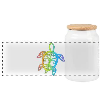 Multicolored Mandala Turtle - Panoramic Cookie Jar with Wooden Lid - white - Front
