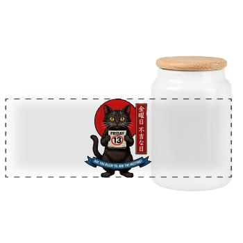 Black cat on Friday 13th e-Ukiyo style  - Panorama Keksdose mit Holzdeckel - Weiß - Vorne