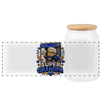 Super Grandpa Money On Frontdoor - Superheld Opa - Panorama Keksdose mit Holzdeckel - Weiß - Vorne