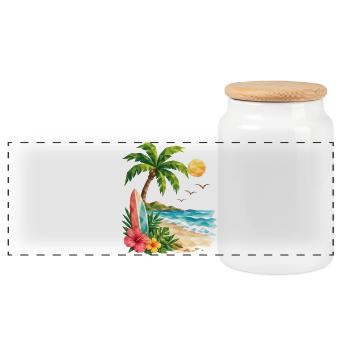 Low Poly Tropical Beach Paradise   - Panorama Keksdose mit Holzdeckel - Weiß - Vorne