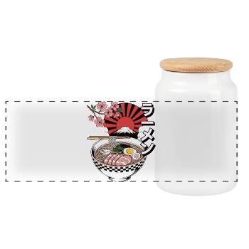 Retro Ramen Bowl Japan Fuji - Panorama Keksdose mit Holzdeckel - Weiß - Vorne
