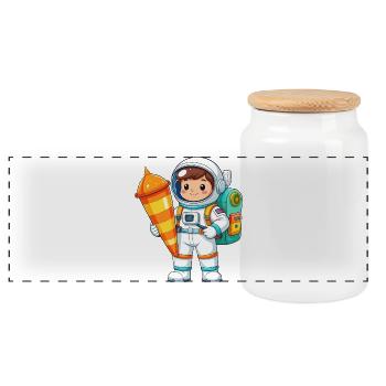 Astronaute avec cône d’école pour l’inscription – Kawaii - Boîte à biscuits avec couvercle en bois - blanc - Devant