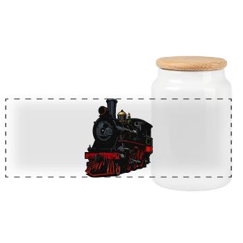 Dampflok Retro-Look - Panorama Keksdose mit Holzdeckel - Weiß - Vorne