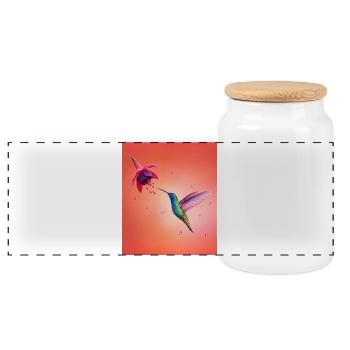 Leuchtender Kolibri am Blütenrand - Panorama Keksdose mit Holzdeckel - Weiß - Vorne