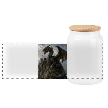 Dragon Dark age - Panoramic Cookie Jar with Wooden Lid - white - Front