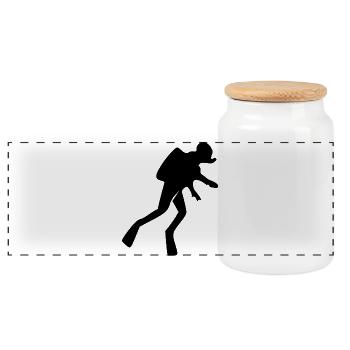 Diver Silhouette Diving Diver Gift - Panoramic Cookie Jar with Wooden Lid - white - Front