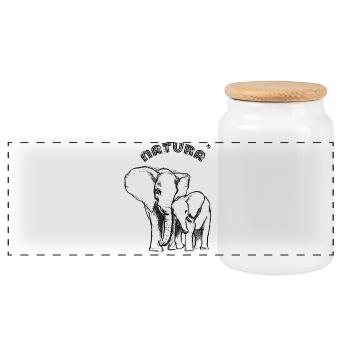 Elephant Nature - Panoramic Cookie Jar with Wooden Lid - white - Front