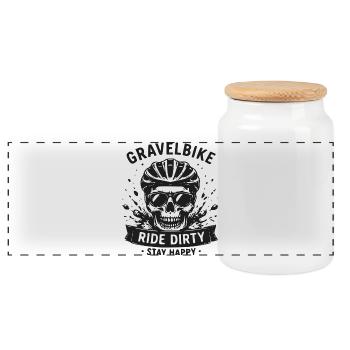 Gravel Bike Skull Ride Dirty Stay Happy - Boîte à biscuits avec couvercle en bois - blanc - Devant