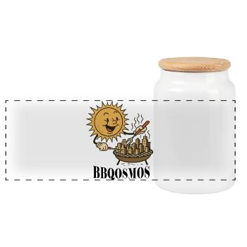 Sun, chef, griller and city - Panoramic Cookie Jar with Wooden Lid - white - Front