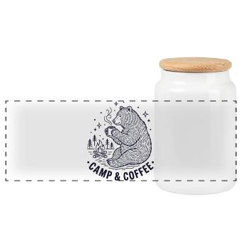 Hiking - Outdoor Adventure - Camp and Coffee - Panoramic Cookie Jar with Wooden Lid - white - Front