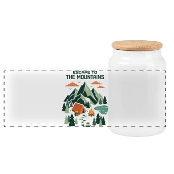 Hiking - Outdoor Adventure-Escape to the Mountains - Panoramic Cookie Jar with Wooden Lid - white - Front