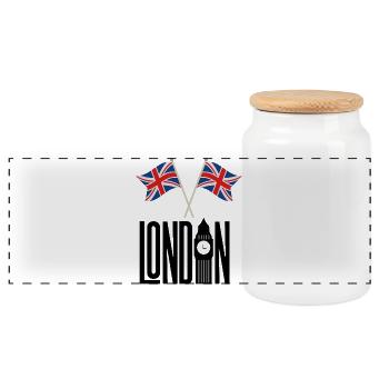 London - Panorama Keksdose mit Holzdeckel - Weiß - Vorne