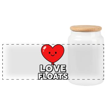 Love Floats Heart Mascot Graphic - Panoramic Cookie Jar with Wooden Lid - white - Front