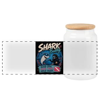 Aventure de plongeur Shark Buddy - Boîte à biscuits avec couvercle en bois - blanc - Devant