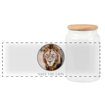 Lion Portrait – Save the Lion Campaign - Panoramic Cookie Jar with Wooden Lid - white - Front