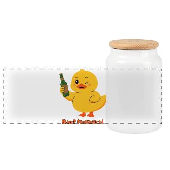 Ente Bier Natuerlich - Panorama Keksdose mit Holzdeckel - Weiß - Vorne