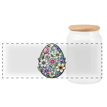 Floral Egg Garden Bloom - Panoramic Cookie Jar with Wooden Lid - white - Front