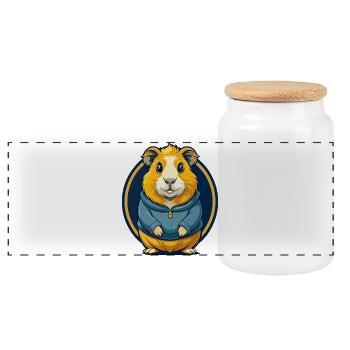 Logo clipart de dessin animé mascotte Kawaii cochon d’Inde - Boîte à biscuits avec couvercle en bois - blanc - Devant