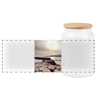 Sunset over pier and rocks - Panoramic Cookie Jar with Wooden Lid - white - Front