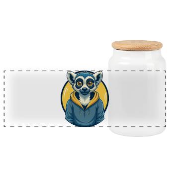 Lemur Kawaii Mascot Cartoon Clipart Logo - Panoramic Cookie Jar with Wooden Lid - white - Front