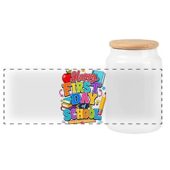 Happy First Day of School Books - Panoramic Cookie Jar with Wooden Lid - white - Front