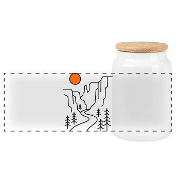 Canyon Mountains Line Art Hiking Gift - Panoramic Cookie Jar with Wooden Lid - white - Front