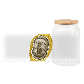 Golden Thread Spool Illustration - Panoramic Cookie Jar with Wooden Lid - white - Front