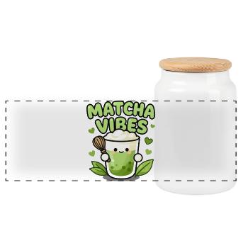 Matcha Vibes Mug Illustration - Panoramic Cookie Jar with Wooden Lid - white - Front
