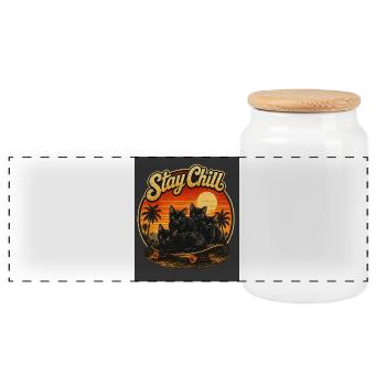 Stay Chill Cats at Sunset - Panoramic Cookie Jar with Wooden Lid - white - Front