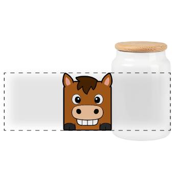 Horse - Panoramic Cookie Jar with Wooden Lid - white - Front