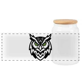 Owl Mascot E Sport Logo - Panoramic Cookie Jar with Wooden Lid - white - Front