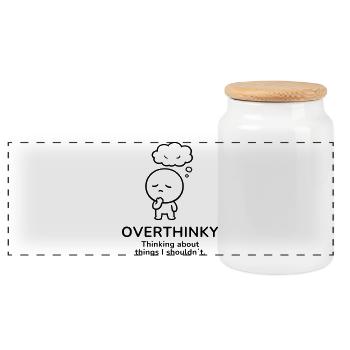 Overthinky – Thinking Too Much | Mindful Mood - Panoramic Cookie Jar with Wooden Lid - white - Front