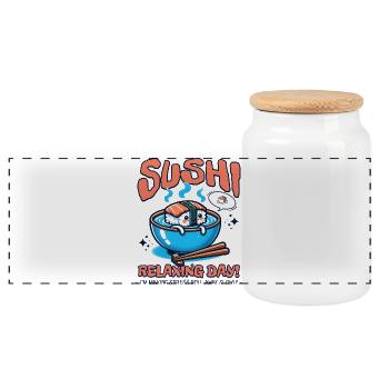 Sushi Relaxing Day Cute Food - Panorama Keksdose mit Holzdeckel - Weiß - Vorne