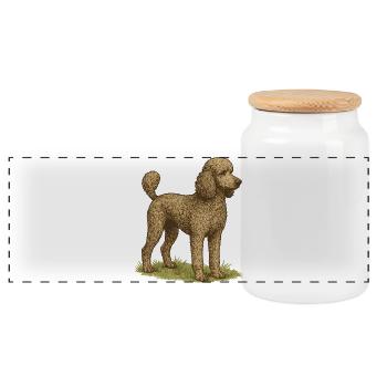Large Poodle - Panoramic Cookie Jar with Wooden Lid - white - Front