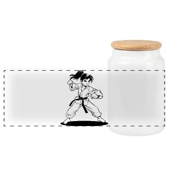 Karate Mädchen Comic Look - Panorama Keksdose mit Holzdeckel - Weiß - Vorne