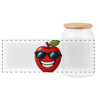 Kawaii Apfel Cartoon Sommer Frucht - Panorama Keksdose mit Holzdeckel - Weiß - Vorne