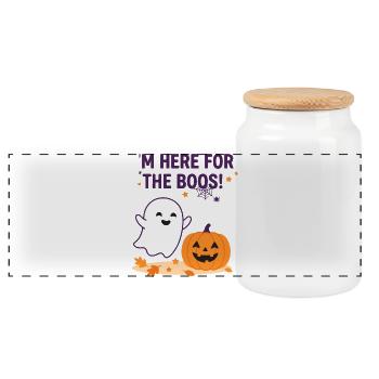 Ich bin hier für den wütenden Geist – lustiges Halloween - Panorama Keksdose mit Holzdeckel - Weiß - Vorne