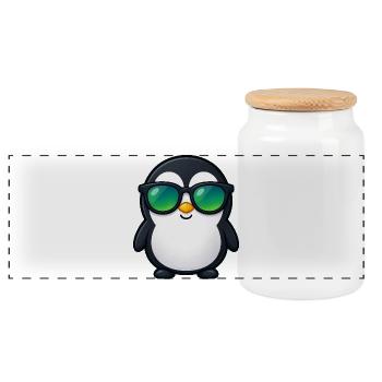 Cute Penguin Cartoon Kawaii with Sunglasses - Panoramic Cookie Jar with Wooden Lid - white - Front