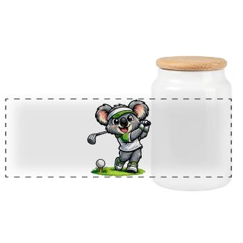 Süßer Koala spielt Golf - Panorama Keksdose mit Holzdeckel - Weiß - Vorne