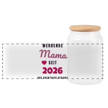 Werdende Mama 2026 - Schwanger Geschenk Baby - Panorama Keksdose mit Holzdeckel - Weiß - Vorne