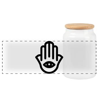 hand of Fatma Hamsa - Panoramic Cookie Jar with Wooden Lid - white - Front