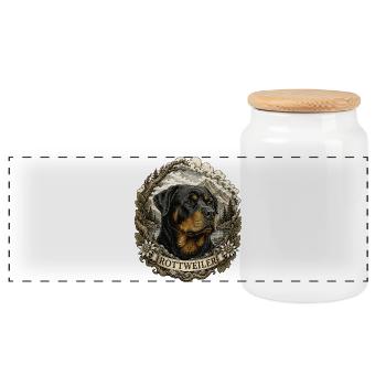 Rottweiler im Vintage Stil mit Berglandschaft - Panorama Keksdose mit Holzdeckel - Weiß - Vorne