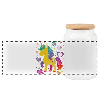 Niedliches Einhorn mit Herzen Design - Panorama Keksdose mit Holzdeckel - Weiß - Vorne