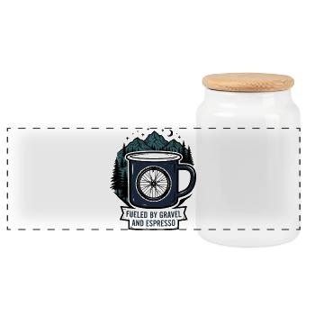 Fueled by Gravel and Espresso Coffee Mug - Panoramic Cookie Jar with Wooden Lid - white - Front