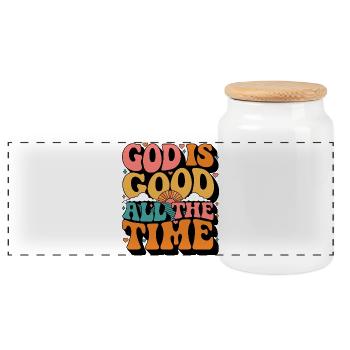 God Is Good All The Time Retro - Panoramic Cookie Jar with Wooden Lid - white - Front