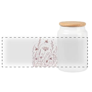 Floral flowers with bees - Panoramic Cookie Jar with Wooden Lid - white - Front