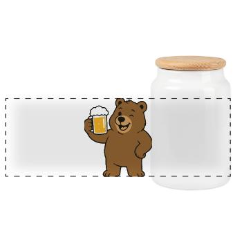 Bär mit Bierglas - Panorama Keksdose mit Holzdeckel - Weiß - Vorne
