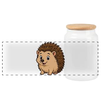 Cuddly Hedgehog Cartoon - Panoramic Cookie Jar with Wooden Lid - white - Front