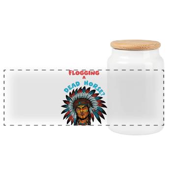 Flogging a Dead Horse – Native Chief - Panoramic Cookie Jar with Wooden Lid - white - Front